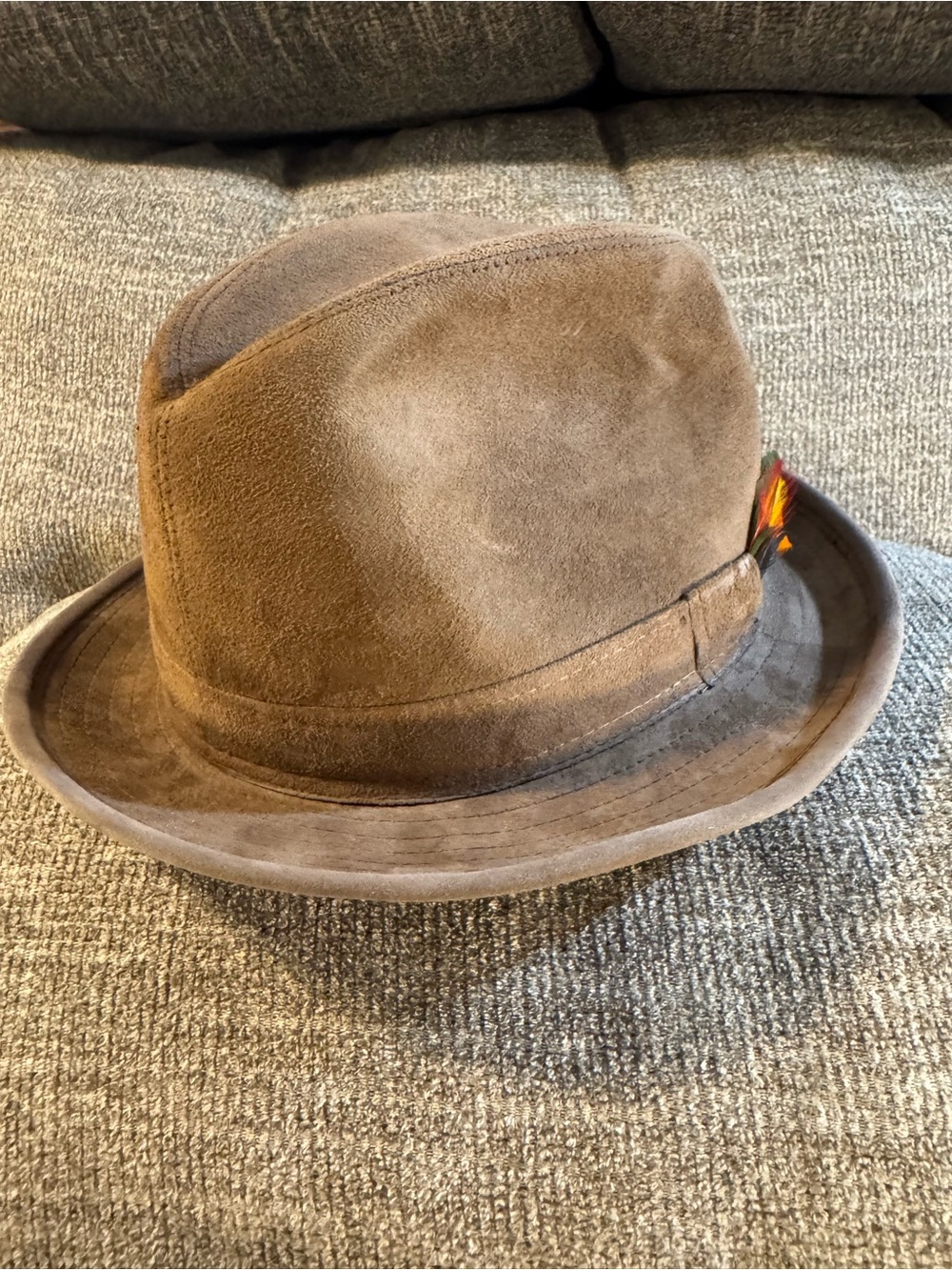 Vintage JCPenney Brown Fedora Hat Suede Leather Size 7 1/4 - 7 3/8 - Picture 2 of 9